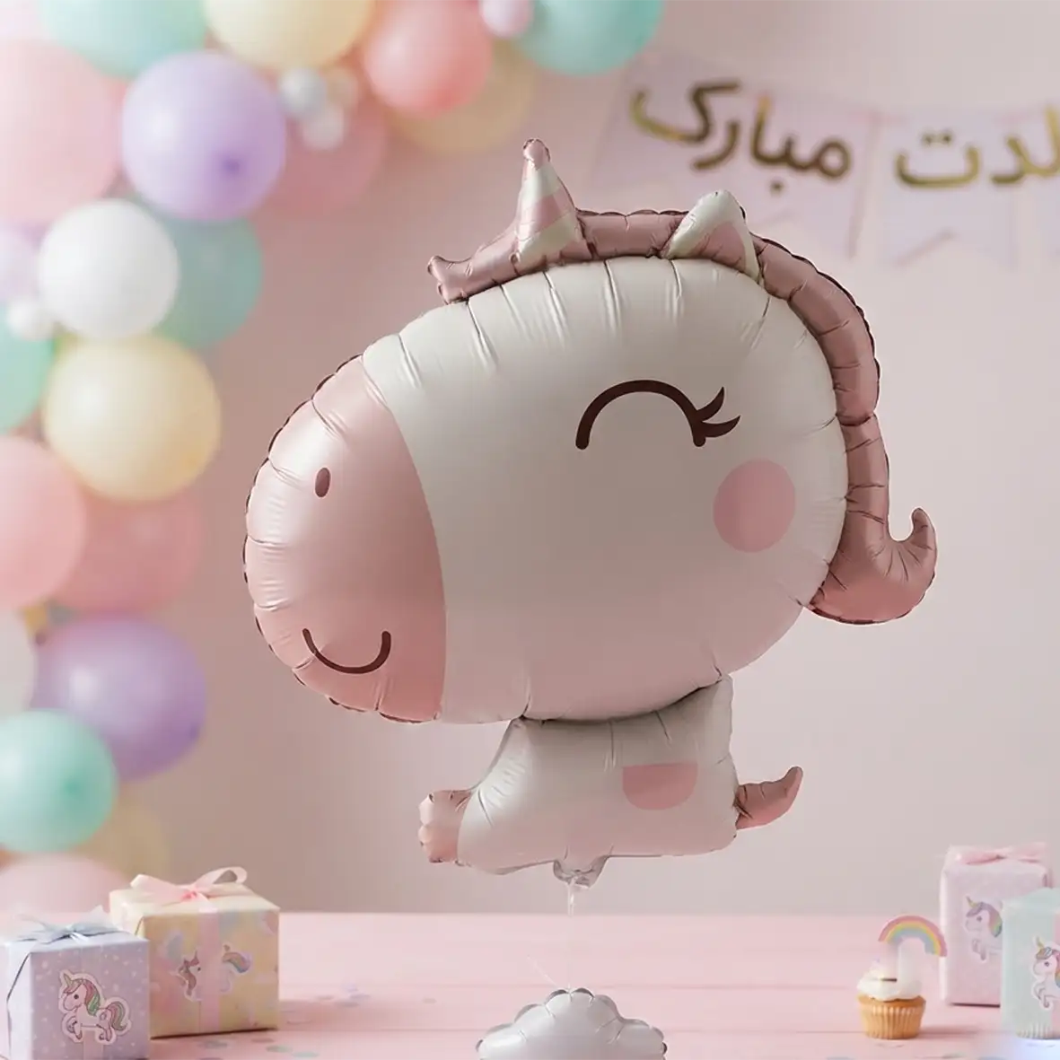 بادکنک فویلی یونیکورن رنگ نود سایز 65×78